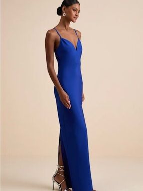Elegant Royal Blue Spaghetti-Strap Evening Gown